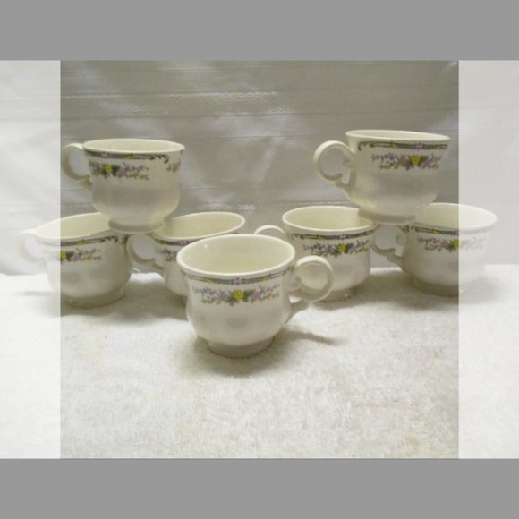 Lot of 7 Rare Shell Pattern Hankook Multi Color On White Folk Floral Coffee Cups - Picture 2 of 13